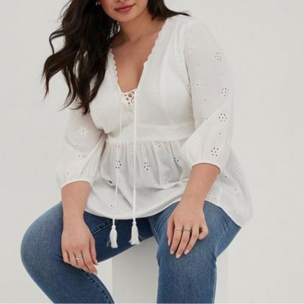 Torrid Babydoll Eyelet Top White 1X